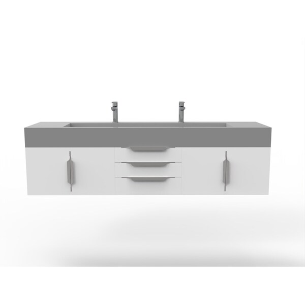 Castello Usa Nile 72" Wall Mounted White Vanity With Gray Top And Brushed Nickel Handles CB-MC-72W-BN-2053-GR - main
